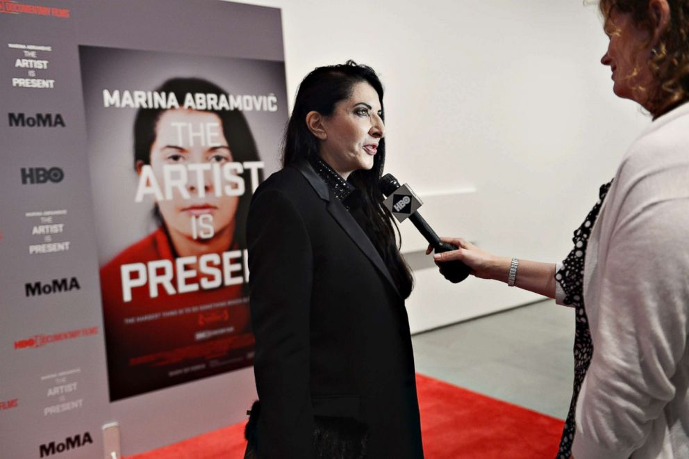 PHOTO: Artist Marina Abramovic is interviewed during the HBO Documentary Screening of "Marina Abramovic: The Artist Is Present" at MoMA on May 31, 2012, in New York City. 