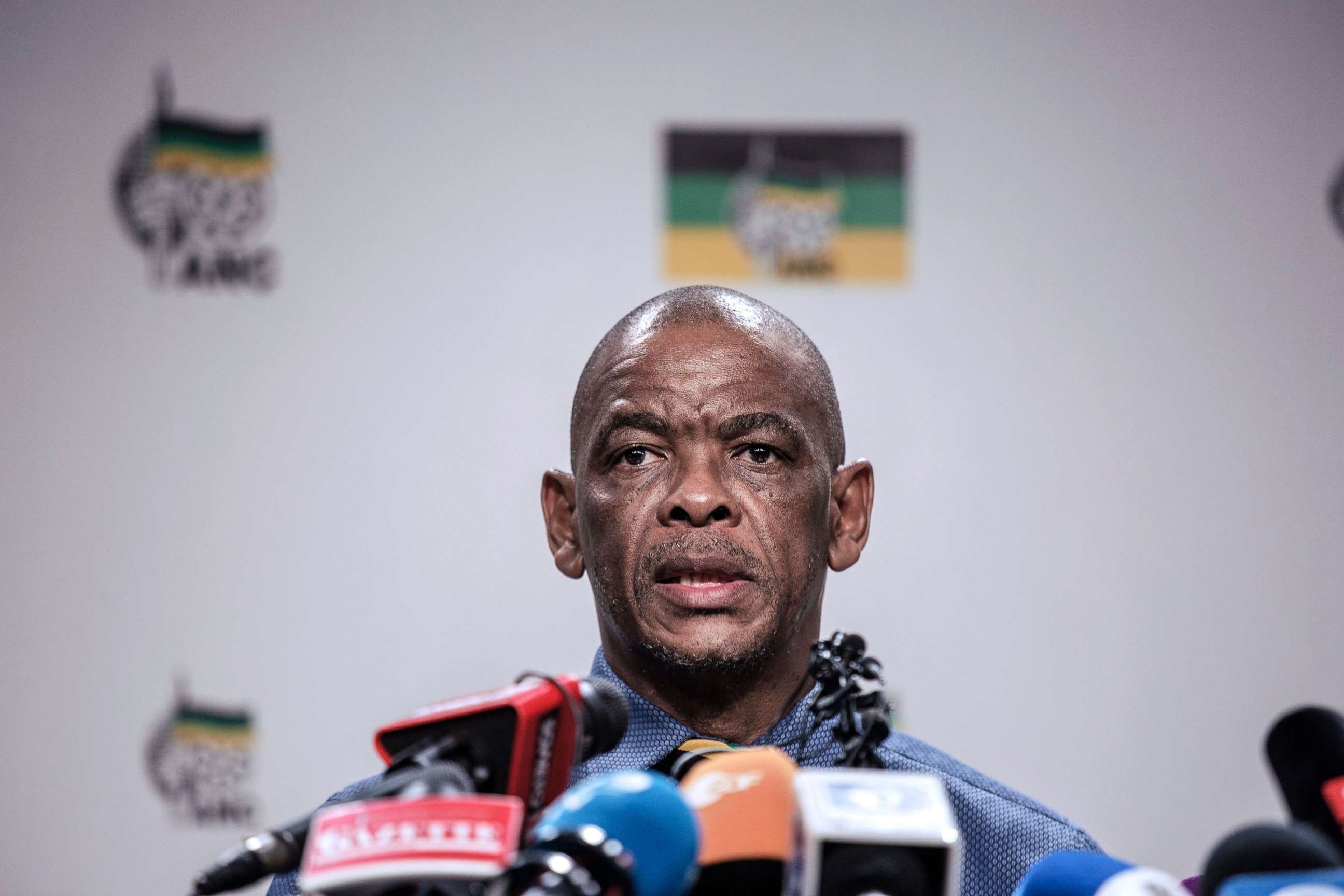 PHOTO: South African ruling Party African National Congress Secretary General Ace Magashule gives a press briefing on Feb. 13, 2018 on the outcome of the ANC National Executive Committee, in Johannesburg at the African National Congress Headquarters.