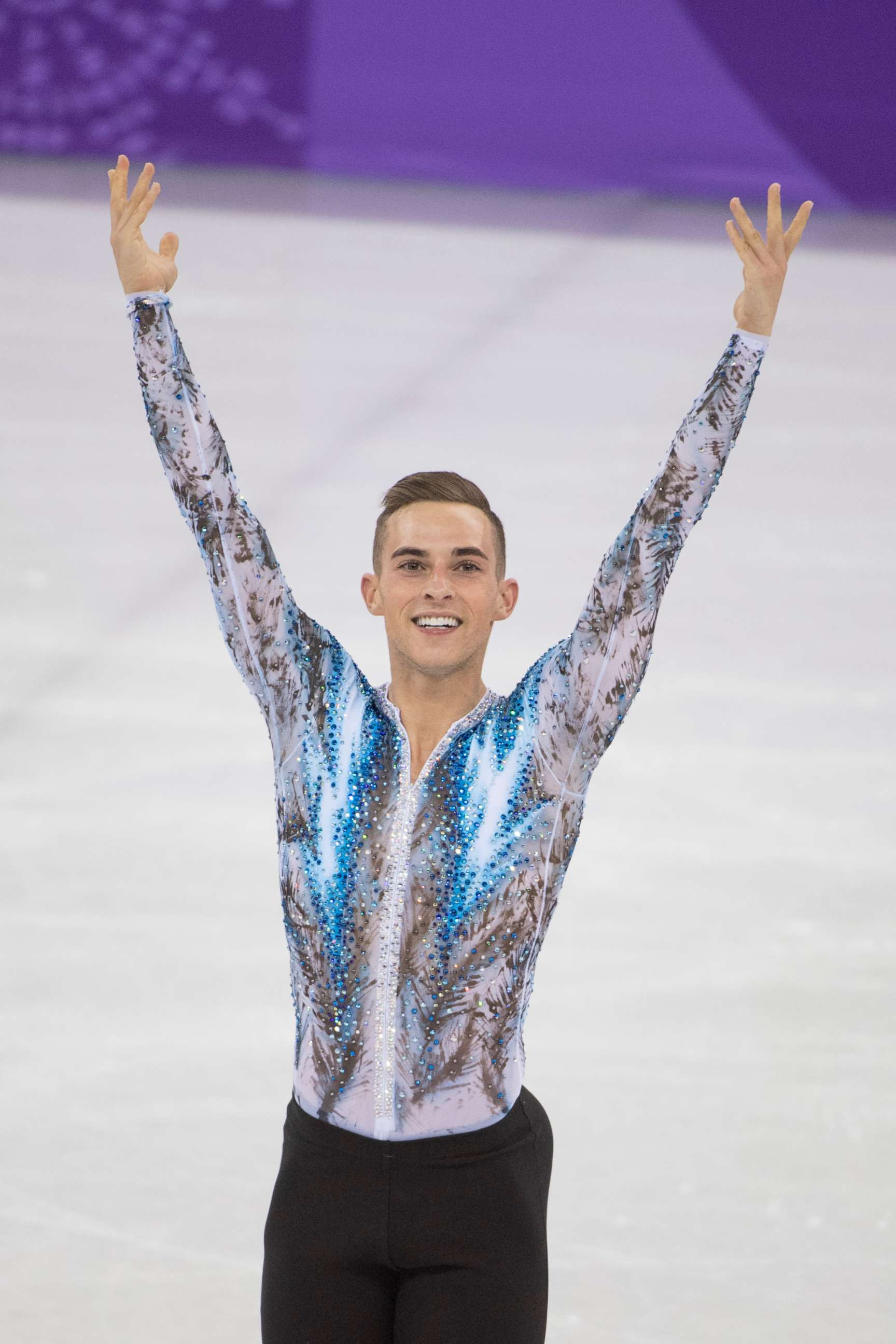 PHOTO: Adam Rippon of the U.S. competes in the Olympic team figure skating competition in Gangneung, South Korea, Feb. 12, 2018, when he helped the U.S. win a bronze medal. 