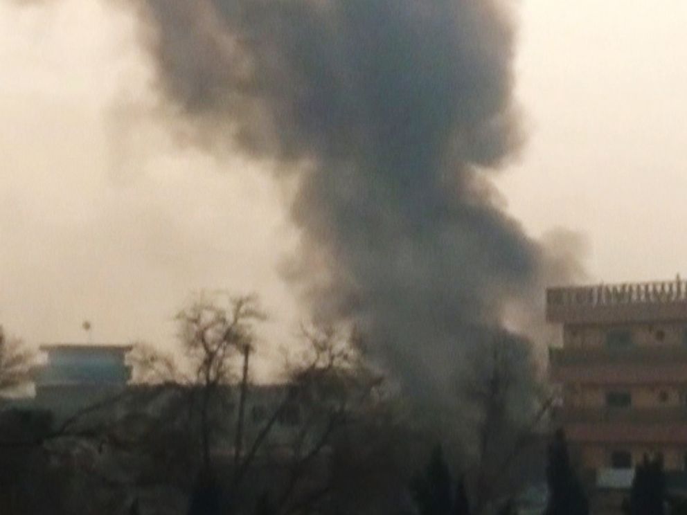 PHOTO: Smoke rises at the site of a blast near the office of the Save the Children aid agency in Jalalabad, Afghanistan, Jan. 24, 2018.