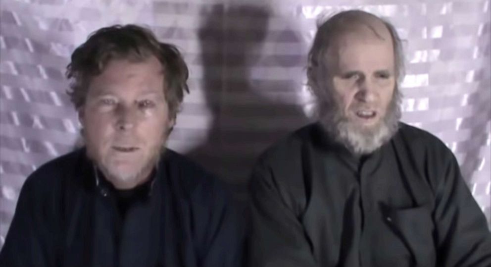 PHOTO: Timothy Weeks and Kevin King speak to the camera while kept hostage by Taliban insurgents, said to be in Afghanistan, in this still image taken from a social media video said to be shot Jan. 1, 2017, and shared by pro-Taliban channels.
