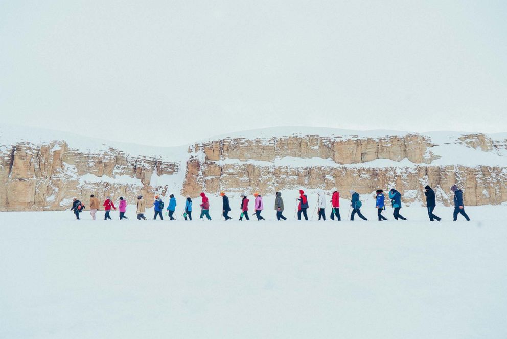 PHOTO: A group of Afghan women and girls affiliated with Ascend, a non-profit organization working in Afghanistan to empower young women, participate in athletic-based leadership training.