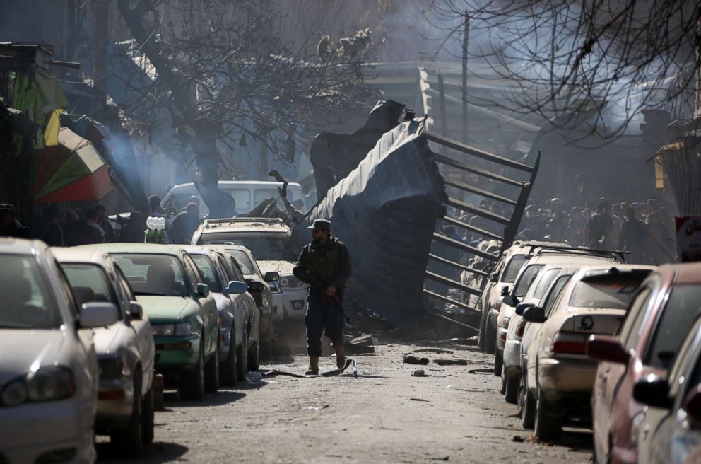 PHOTO: The blast site near Sidarat Square in Kabul, Afghanistan is pictured Jan. 27, 2018.