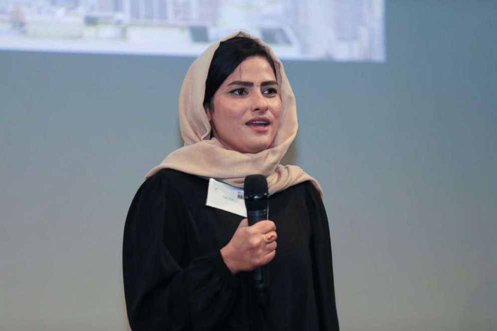 PHOTO: "Sarina" speaks at a conference for women in Afghanistan in 2020.