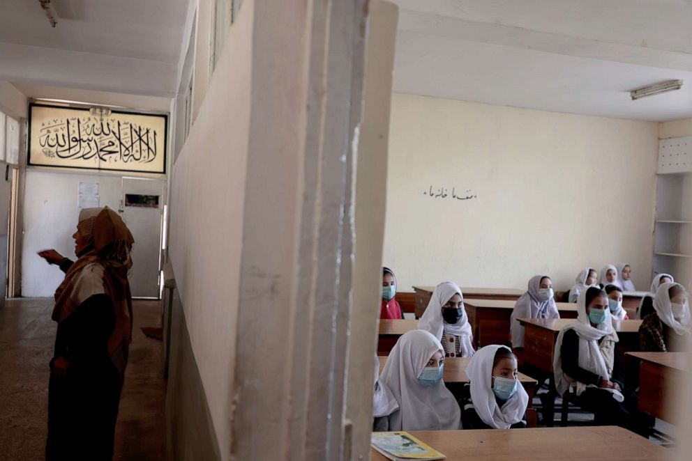 PHOTO: Girls attend a class in Kabul, Afghanistan, Oct. 25, 2021.