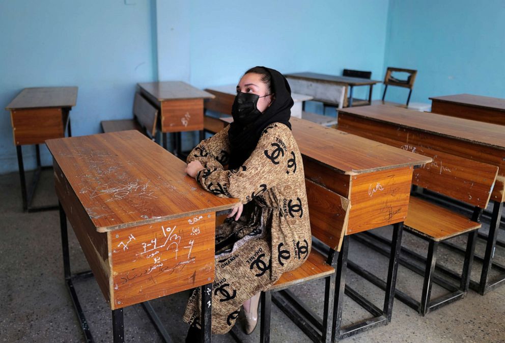 PHOTO: Sahar, 17, an 11th grade secondary school student, shows Reuters her former school, where she was allowed back to sit in the classroom, in Kabul, Afghanistan, Oct. 20, 2021.