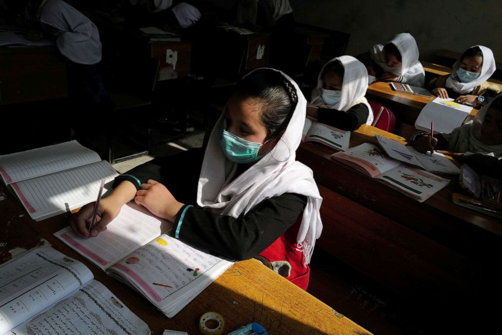 PHOTO: Hadia, 10, a 4th grade primary school student attends a class in Kabul, Afghanistan, Oct. 25, 2021.
