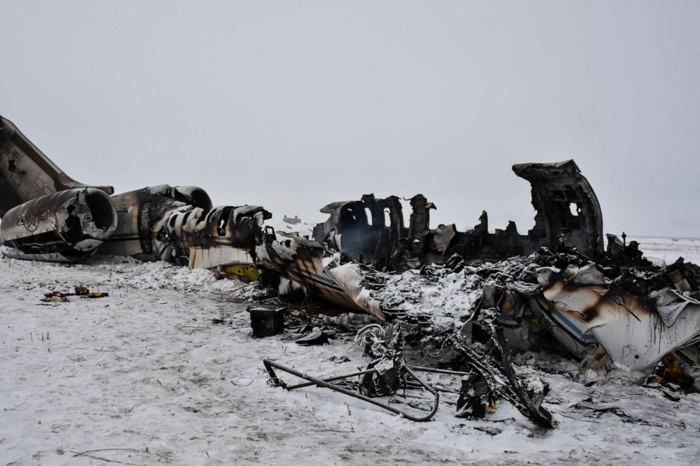 PHOTO: The wreckage of a U.S. military aircraft that crashed in Ghazni province, Afghanistan, is seen on Jan. 27, 2020.