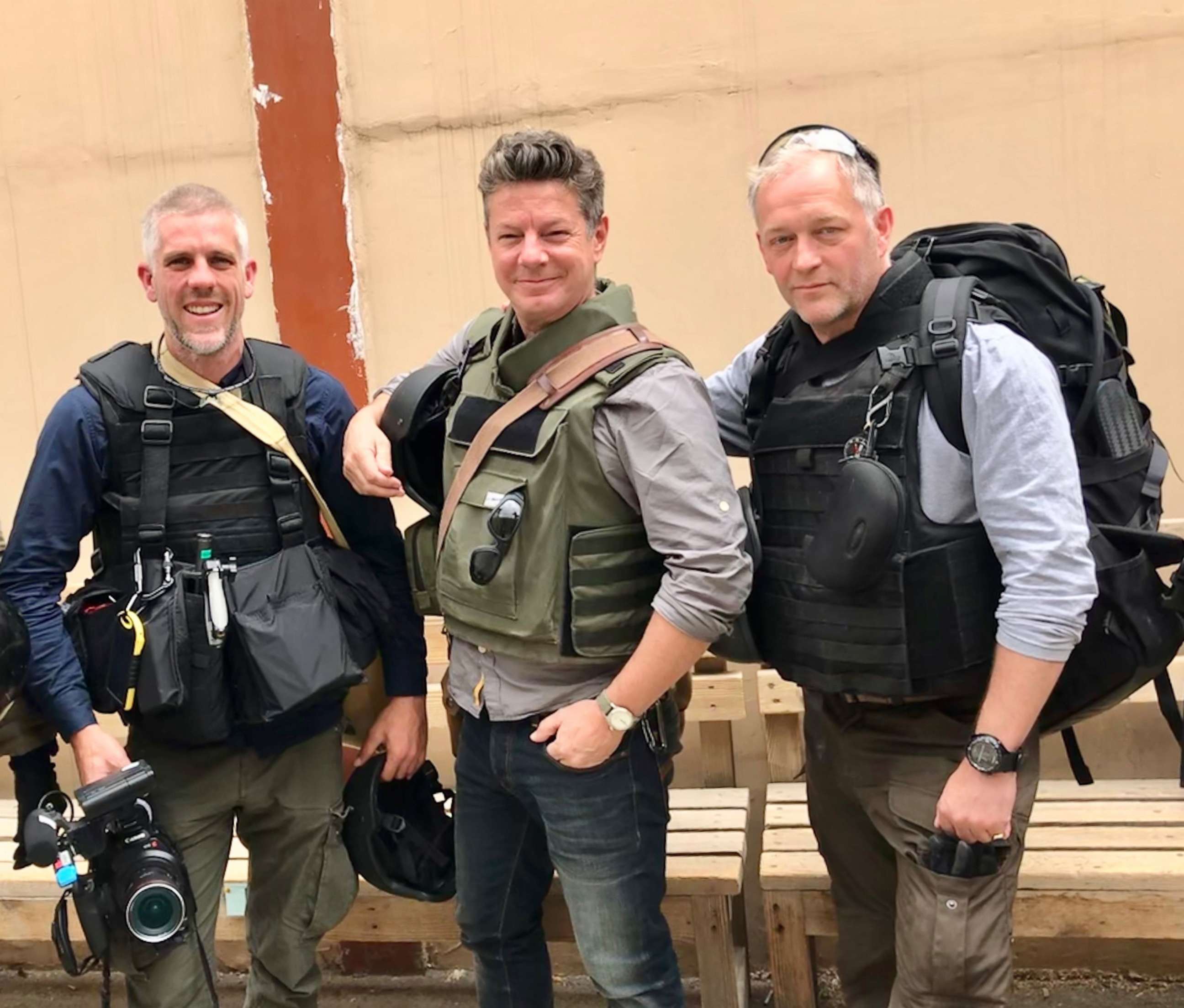 PHOTO: ABC News photographer James Gillings, ABC News Senior Foreign Correspondent Ian Pannell, and ABC News producer Bruno Roeber on a reporting trip in Afghanistan in June 2018.