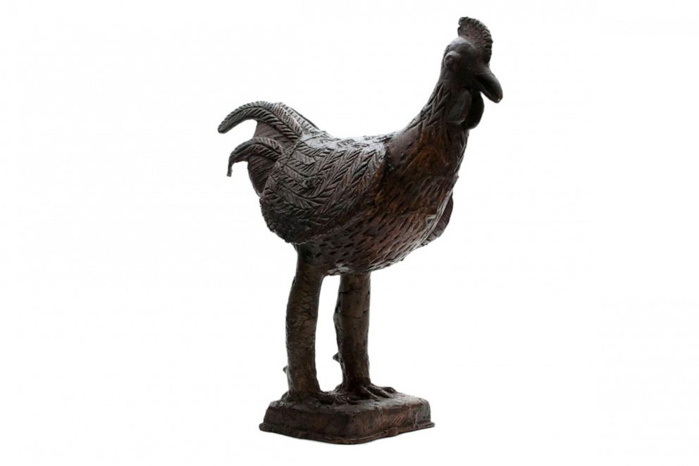 PHOTO: A brass sculpture depicting a cockerel, one of the objects that London's Horniman Museum says was looted from Benin City by British soldiers in 1897 and will be returned to Nigeria's government.