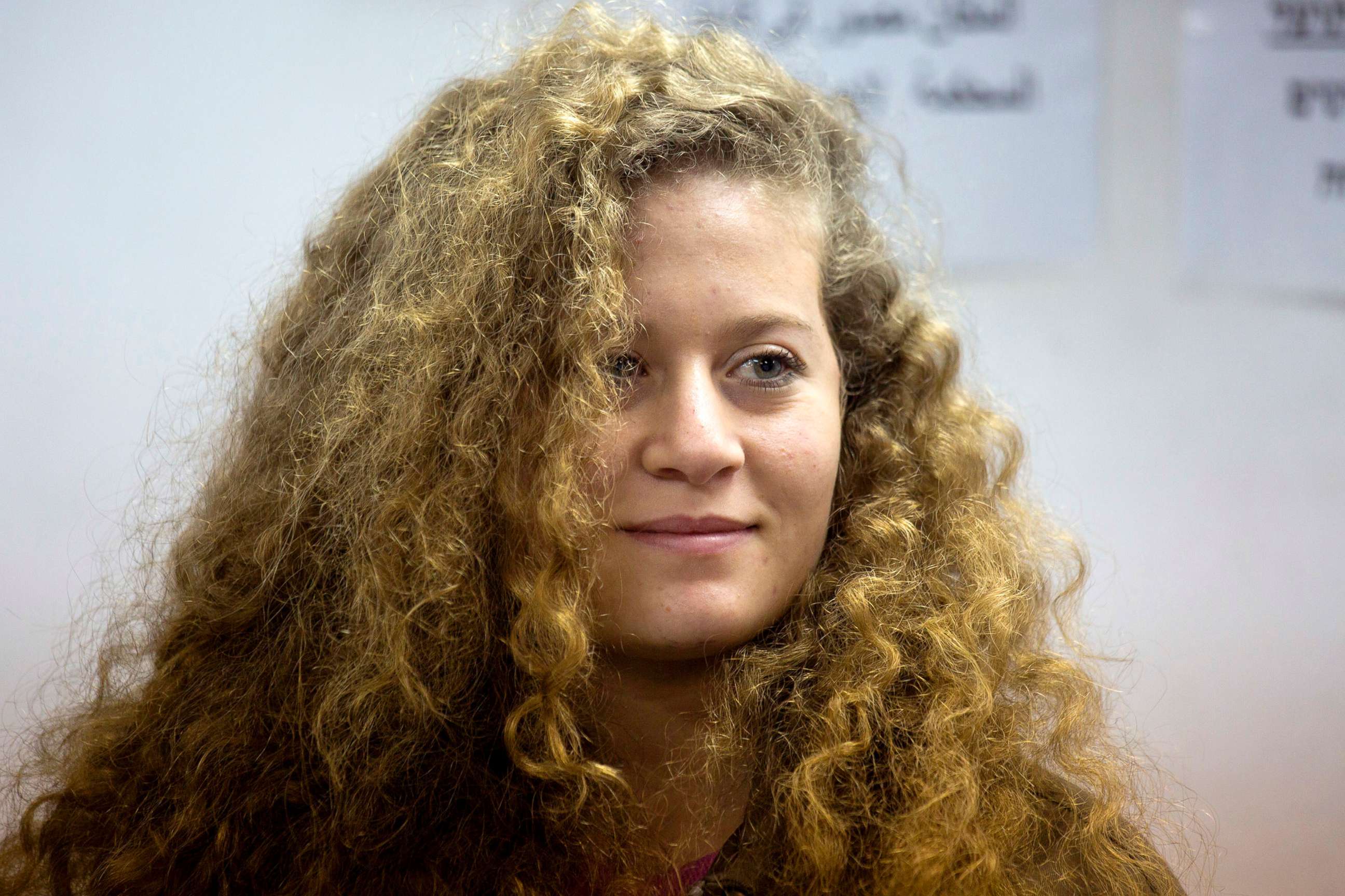 PHOTO: Palestinian protest icon Ahed Tamimi is in a courtroom at the Ofer military prison near Jerusalem, Feb. 13, 2018. 