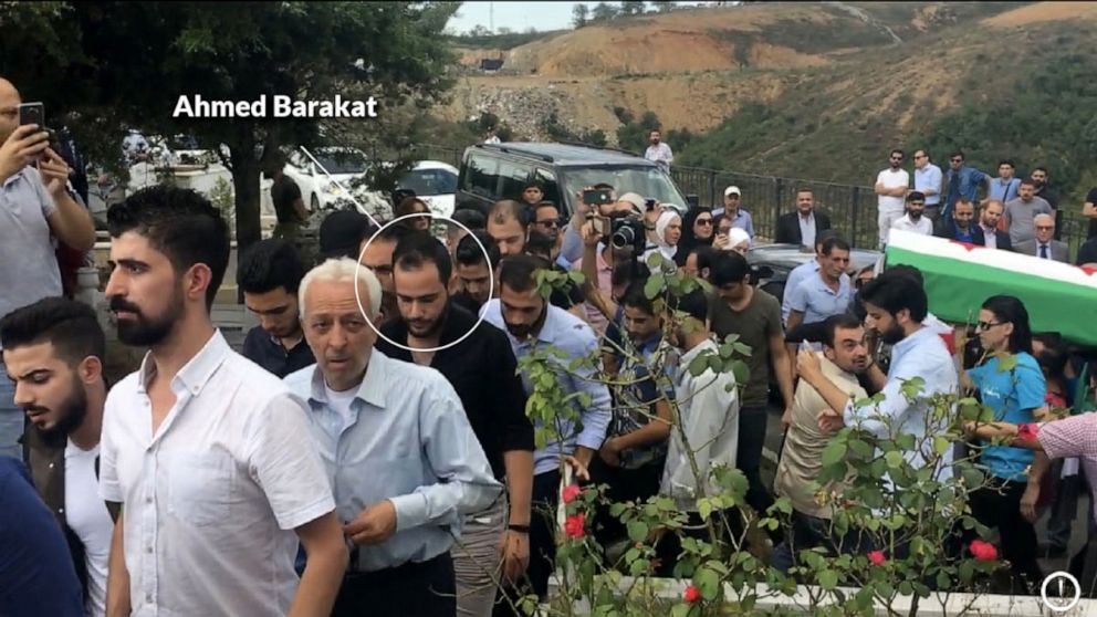 PHOTO: Ahmed Barakat (circled) attends the funeral of Halla and Orouba Barakat on Sept. 23, 2017, in Istanbul.