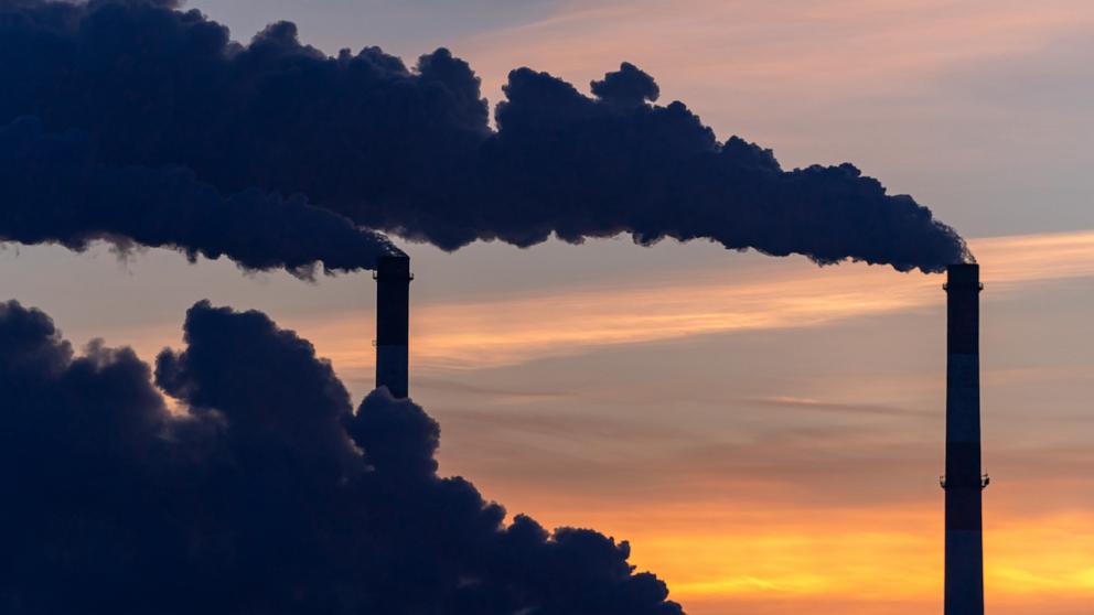 PHOTO: Smoking industrial zone factory chimneys seen in this undated stock photo.