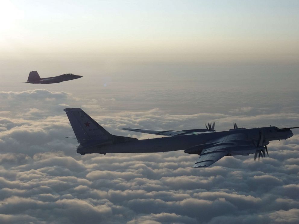 PHOTO: U.S. and Canadian military aircraft intercepted two Russian Tu-95 Bear bombers that entered the Alaskan and Canadian Air Defense Identification Zones on August 8, 2019, according to North American Aerospace Defense Command