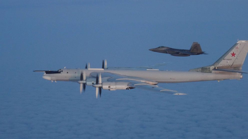 PHOTO: U.S. and Canadian military aircraft intercepted two Russian Tu-95 Bear bombers that entered the Alaskan and Canadian Air Defense Identification Zones on August 8, 2019, according to North American Aerospace Defense Command.