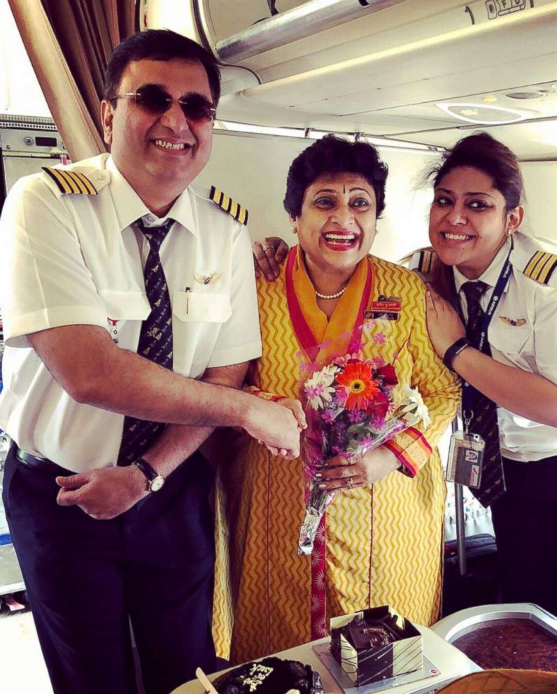 PHOTO: On Pooja Chinchankar's last flight as an airhostess on July 31, at the helm of the plane was her daughter Ashrrita, the pilot.