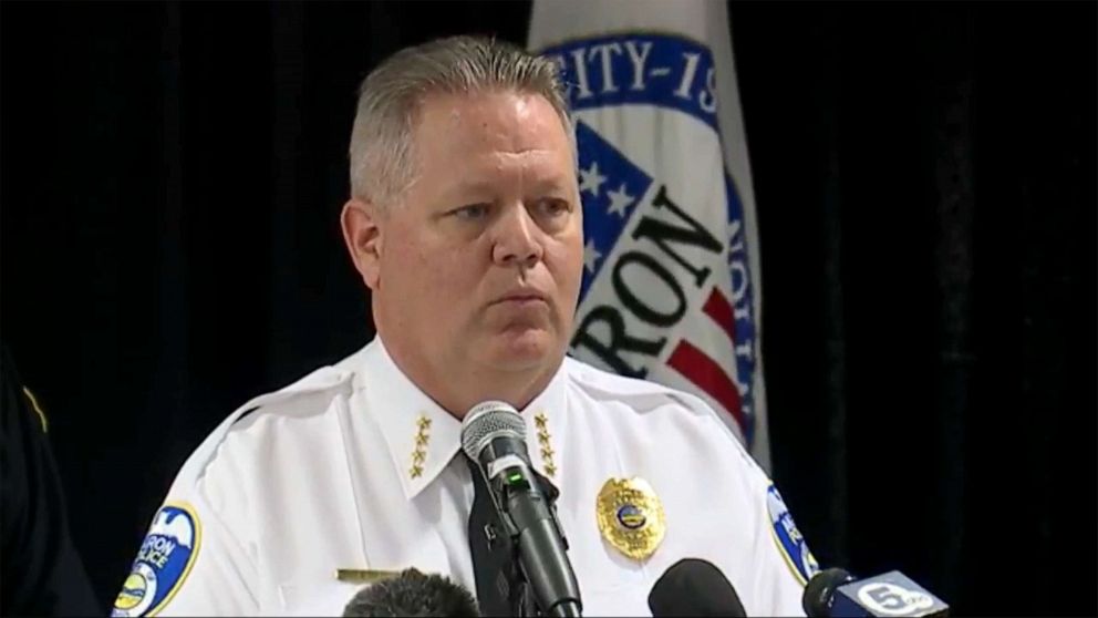 PHOTO: Stephen Mylett, Chief of Akron Police, speaks during a press conference after releasing bodycam footage from the shooting of Jayland Walker in Akron, Ohio, July 3, 2022.