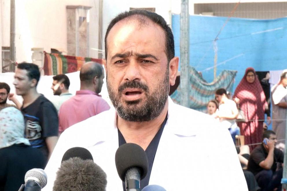 PHOTO: An image grab from a file handout video released by the Hamas Government Media Office shows Dr. Muhammad Abu Salamiya, director of Al-Shifa Hospital in Gaza City, giving a press briefing on Nov. 1, 2023.