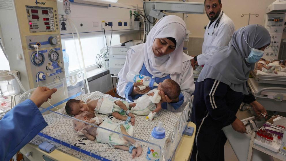 PHOTO: Palestinian medics care for premature babies evacuated from Al Shifa hospital to the Emirates hospital in Rafah in the southern Gaza Strip, on Nov. 19, 2023, amid ongoing battles between Israel and the militant group Hamas. 