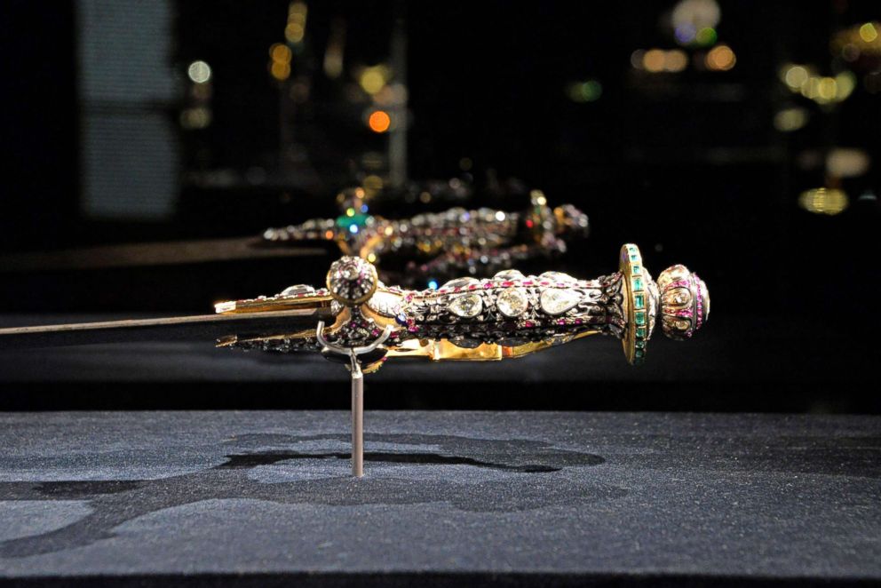 PHOTO: Some jewels are on display at the "Treasures of the Mughals and the Maharajahs" exhibition at Doge's Palace in Venice, Italy.