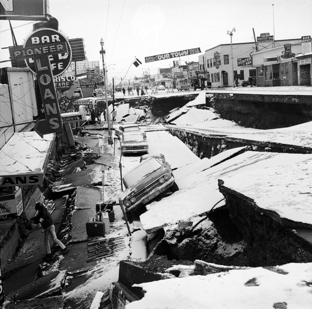 PHOTO: Anchorage's main thoroughfare is shown on March 29, 1964, after the 1964 earthquake.