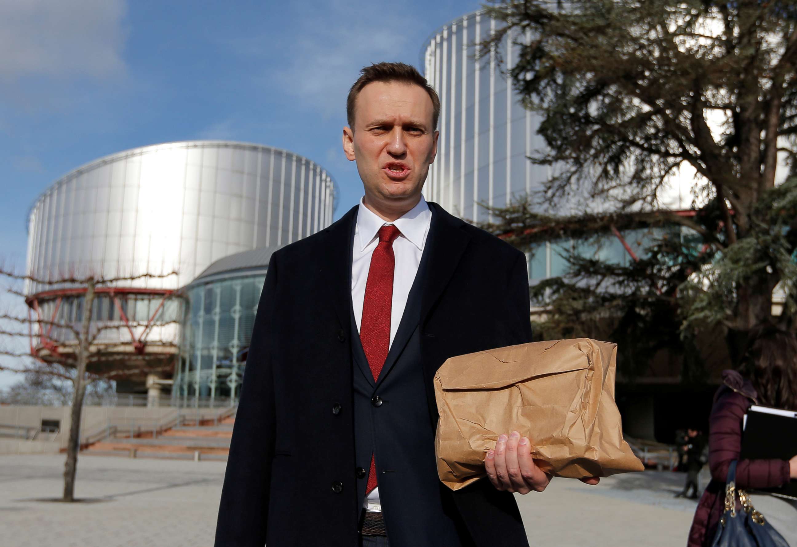 PHOTO: Russian opposition leader Alexei Navalny leaves the European court of Human Rights after a hearing regarding his case against Russia at the court in Strasbourg, France, Jan. 24, 2018.