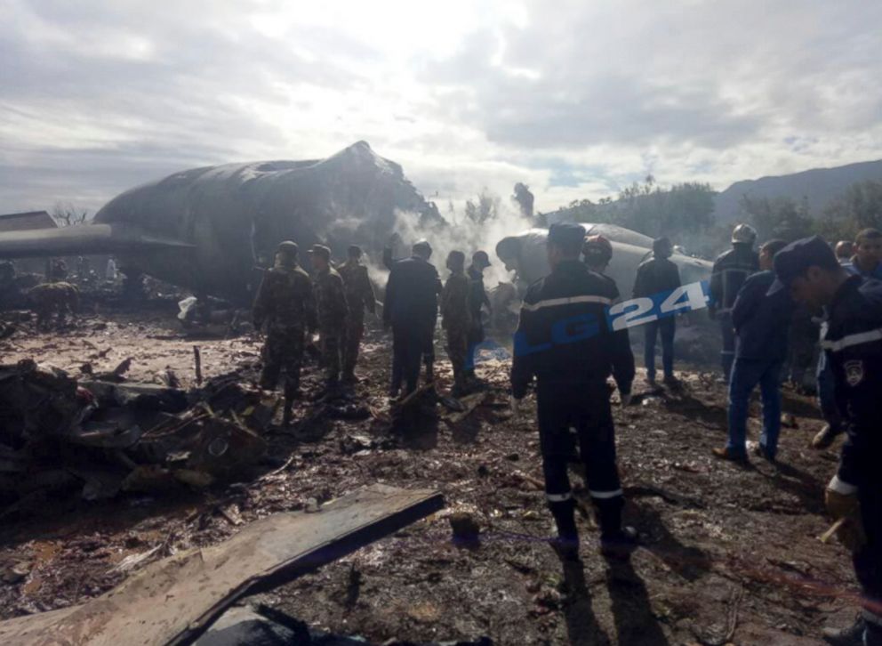 PHOTO: Algerian news agency ALG24 posted photos of firefighters and soldiers at the scene of a fatal military plane crash near Boufarik military base near the Algerian capital, Algiers, April 11, 2018.