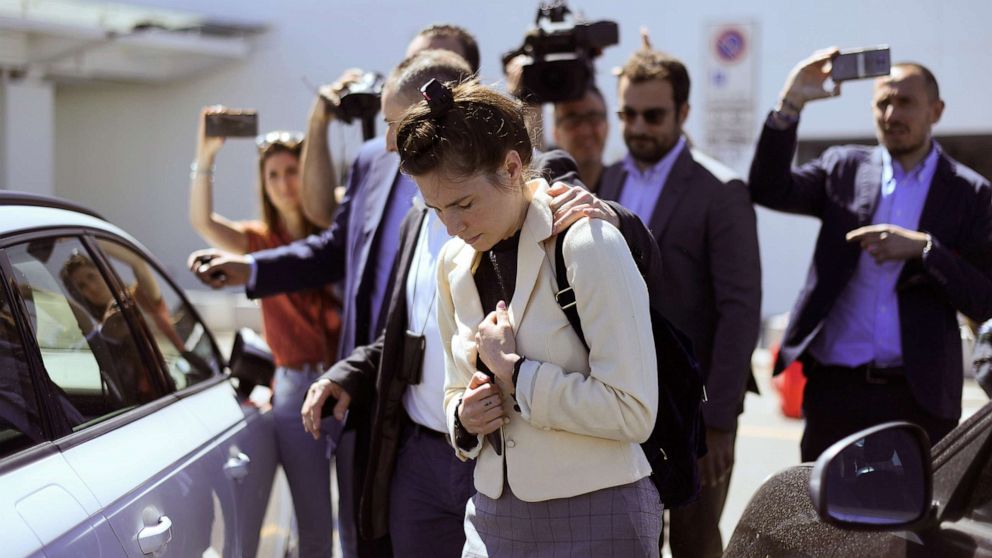 PHOTO: Amanda Knox, who visited Italy to speak at the Criminal Justice Festival, arrives at Milan's Linate airport, Italy, June 13, 2019.