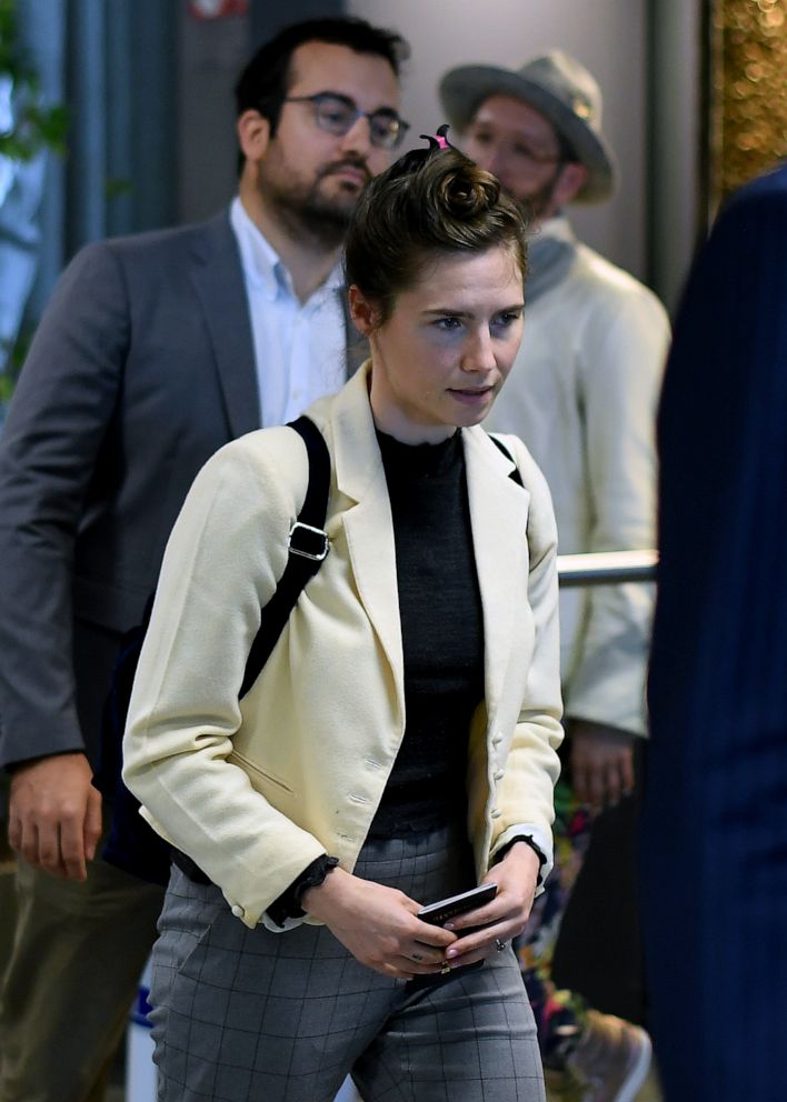Amanda Knox, a former American student who was accused and then acquitted of the murder of her roommate British student Meredith Kercher  visits Italy to speak at the Criminal Justice Festival, arrives at Milan's Linate airport, Italy, June 13, 2019.