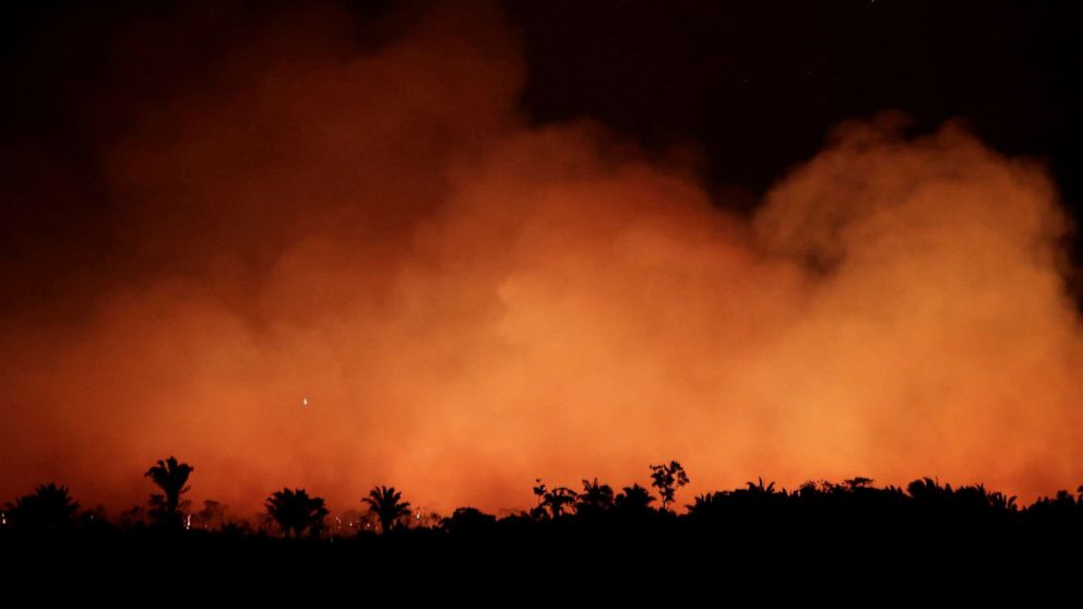 PHOTO: Smoke billows during a fire in an area of the Amazon rainforest near Humaita, Amazonas State, Brazil, Brazil August 17, 2019.