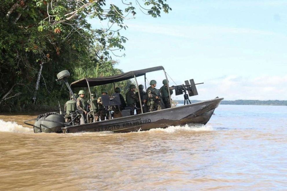 PHOTO: A search team looks for British journalist Dom Phillips and indigenous expert Bruno Pereira, in Javari Valley, Brazil, June 5, 2022, in this still image from a video.