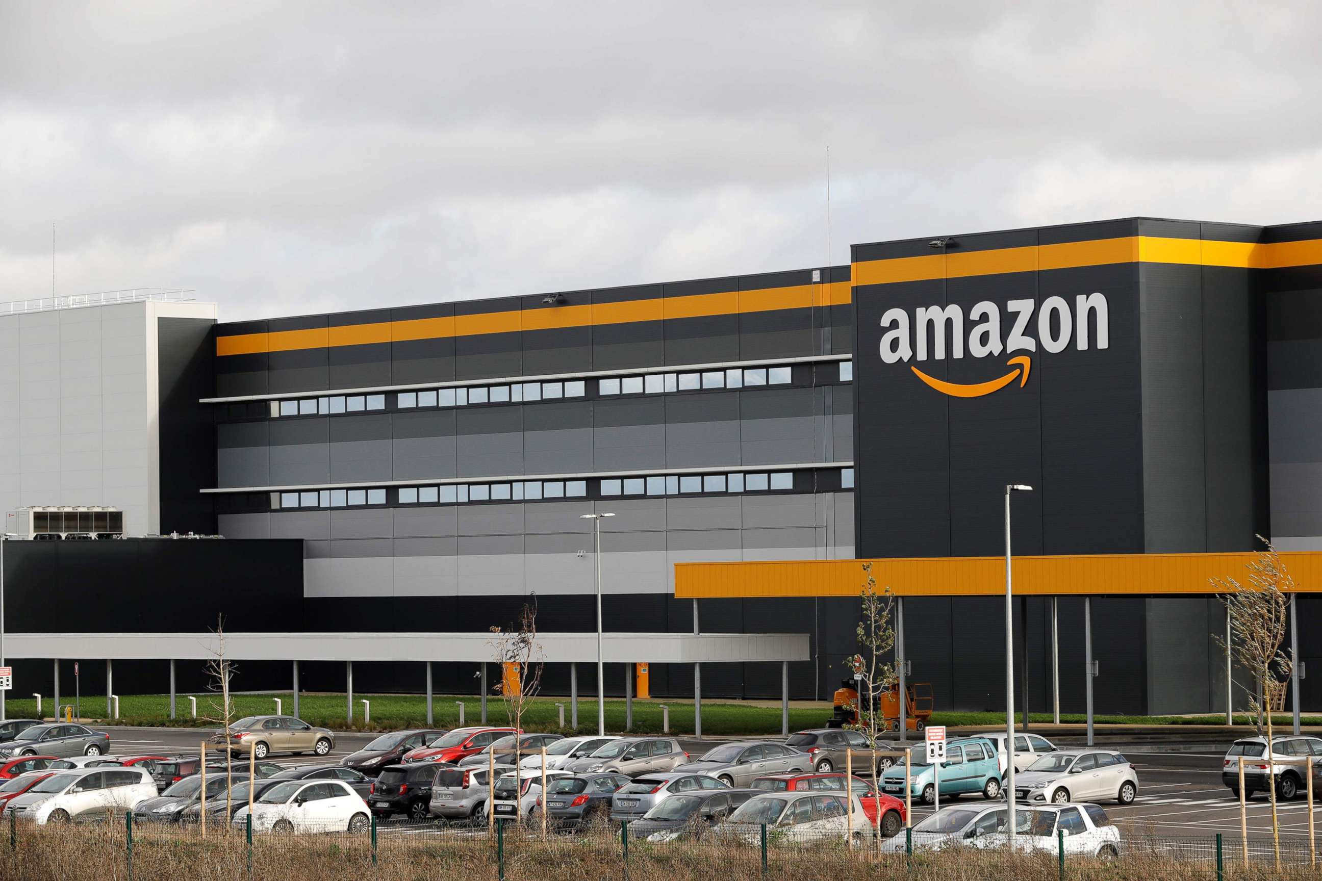 PHOTO: This file photograph taken on Nov. 28, 2019, shows a logo on the side of an Amazon company center in France.