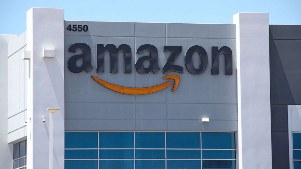 PHOTO: In this May 30, 2022, file photo, an Amazon logo is displayed on a fulfillment center in Las Vegas.