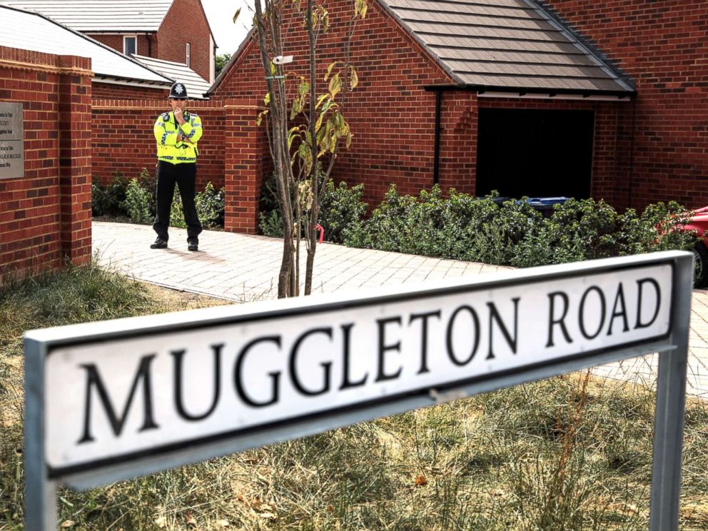 PHOTO: Police on the scene at Muggleton Road where a major incident was declared after a man and woman were exposed to an unknown substance on July 4, 2018, in Amesbury, England.