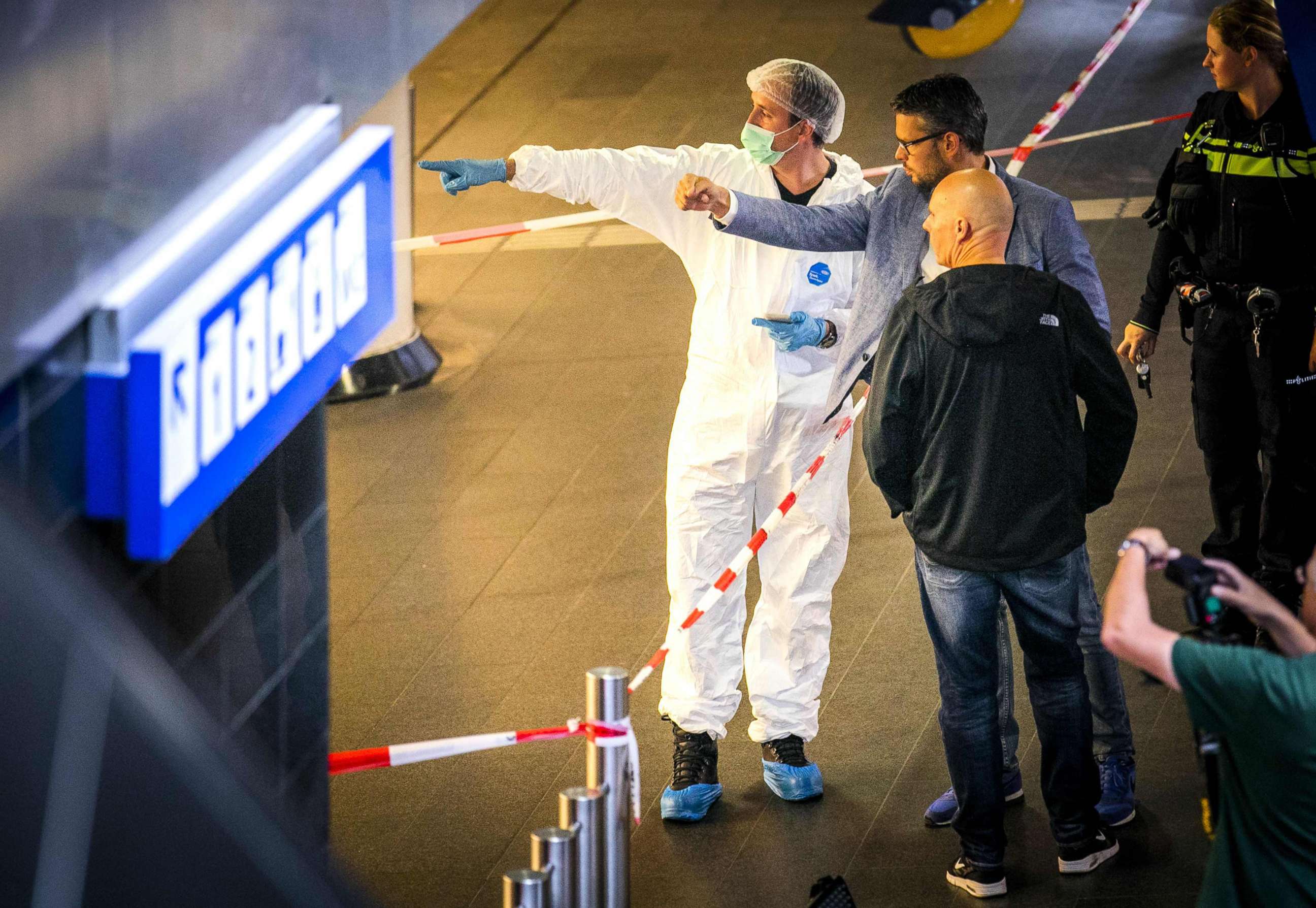 PHOTO: Policemen and forensics are at work after a stabbing incident at the central station in Amsterdam, Aug. 31, 2018.