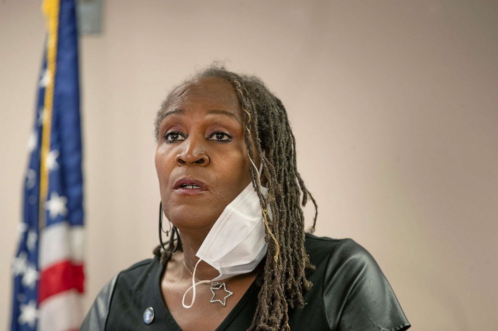 PHOTO: City Council Vice President Andrea Jenkins sings Amazing Grace during a news conference, May 28, 2020 in Minneapolis, Minn.