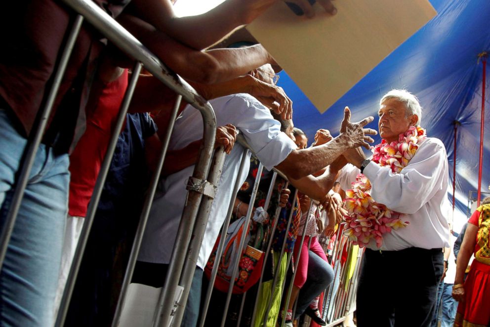 PHOTO: Mexico's President-elect Andres Manuel Lopez Obrador arrives to a rally in Juchitan de Zaragoza, Mexico Sept. 19, 2018.