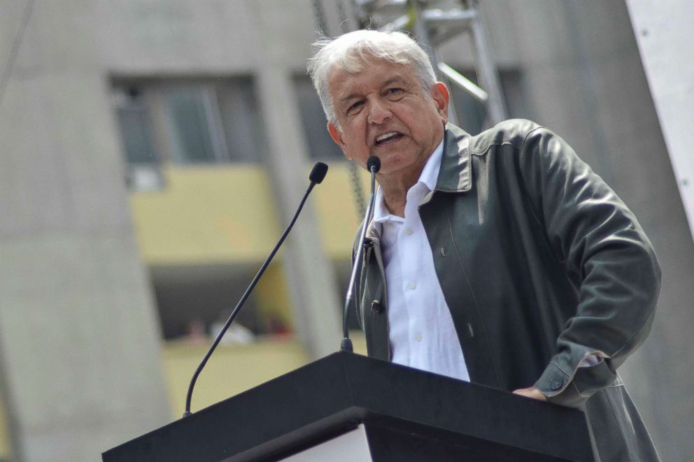 PHOTO: Mexico's President-elect Andres Manuel Lopez Obrador speaks at a rally commemorating the 50th anniversary of a bloody reprisal against students, at the Tlatelolco Plaza in Mexico City, Sept. 29, 2018.