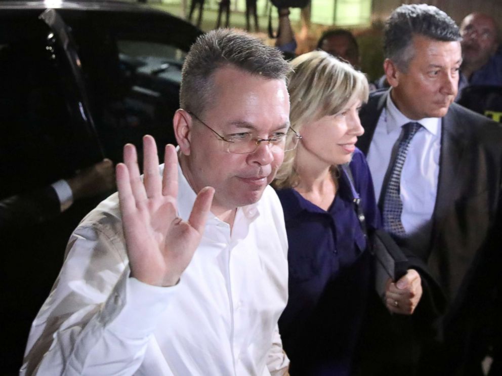 PHOTO: Pastor Andrew Brunson and his wife Norrine arrive at the airport in Izmir, Turkey Oct. 12, 2018.