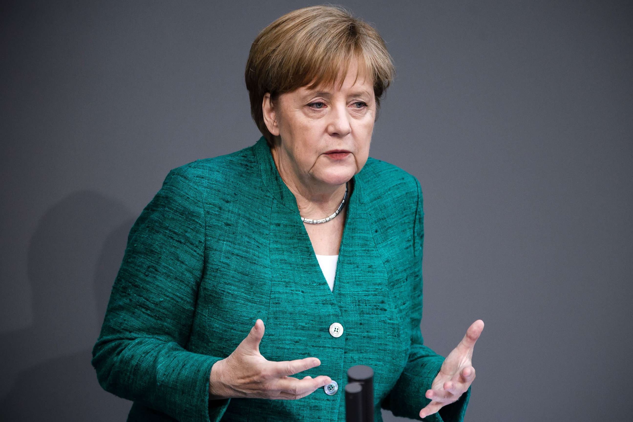 PHOTO: German Chancellor Angela Merkel delivers a speech to the German Bundestag in Berlin, Germany, June 28, 2018.
