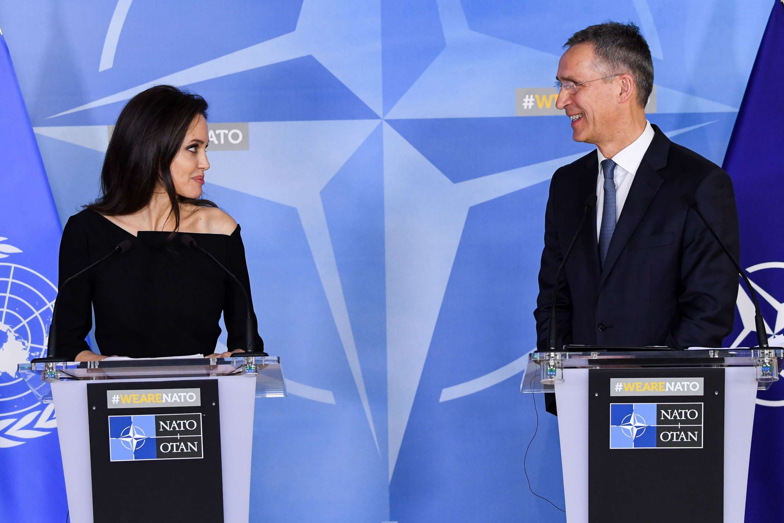 PHOTO: Special Envoy for the High Commissioner for Refugees Angelina Jolie visits NATO and holds a joint press conference with Secretary-General of NATO Jens Stoltenberg, Brussels, Jan. 31, 2018.