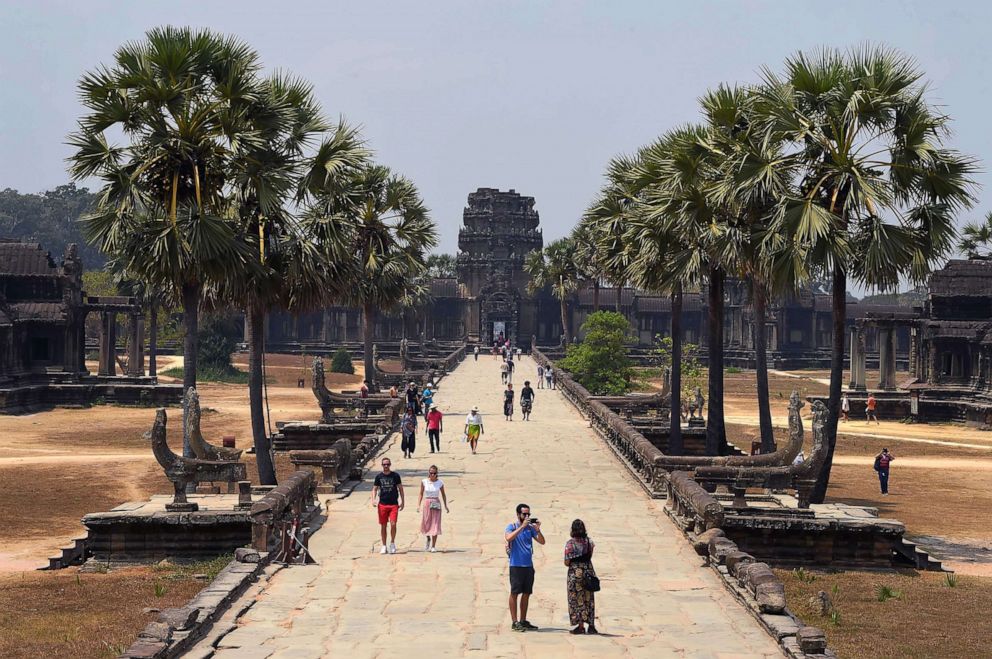 PHOTO: TTourists visit Angkor Wat temple in Cambodia, March 5, 2020, during the coronavirus outbreak.