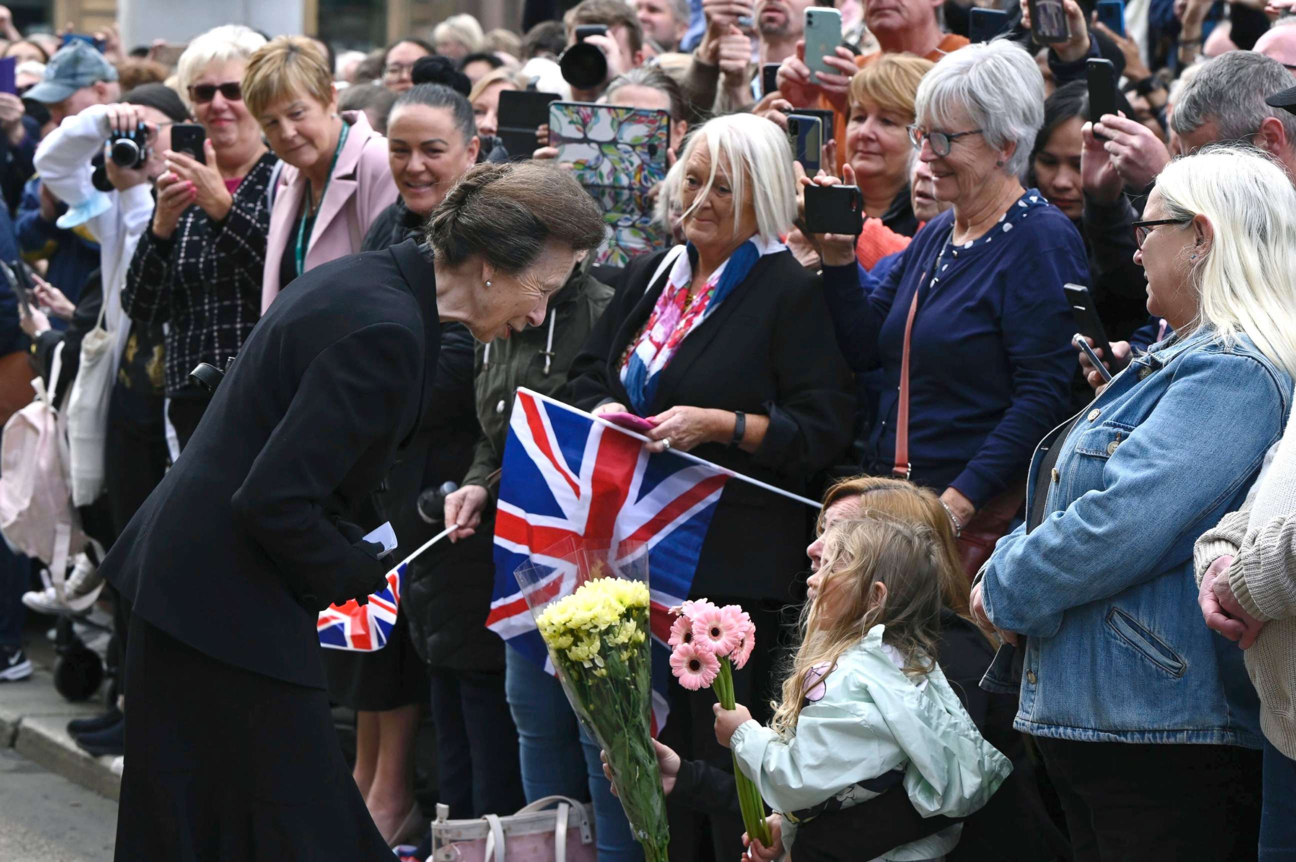 PHOTO: Princess Anne, the Princess Royal greets members of the public during a visit to Glasgow City Chambers to meet representatives of organizations of which Queen Elizabeth II was Patron, in Glasgow, Scotland, Sept. 15, 2022.