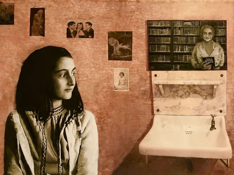 PHOTO: Reflection by the Scottish artist Fiona Graham-Mackay shows a young Anne Frank looking up towards an imagined older version of herself.