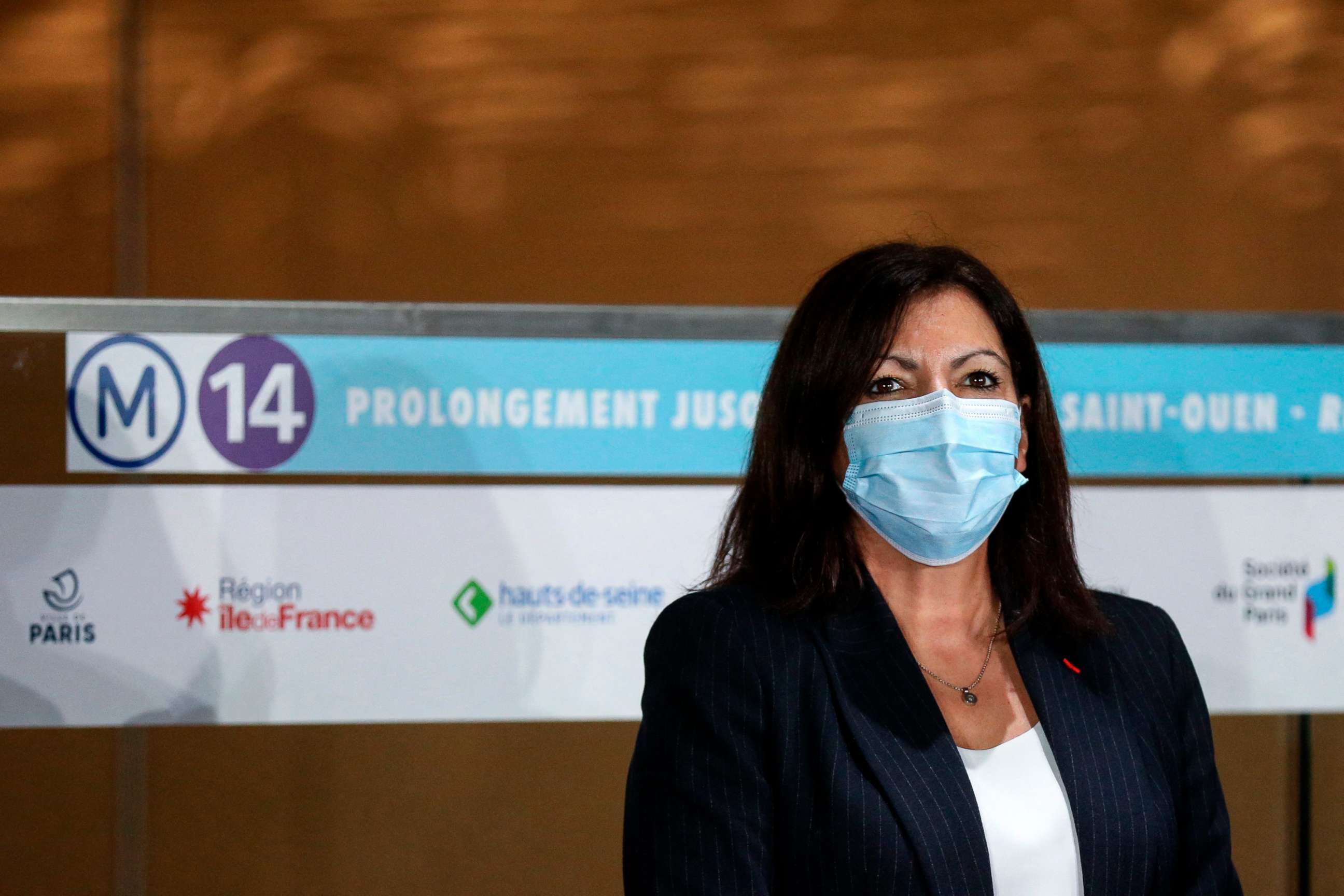 PHOTO: Paris Mayor Anne Hidalgo attends the inauguration of the extension of the Metro line in Paris, Dec. 14, 2020.