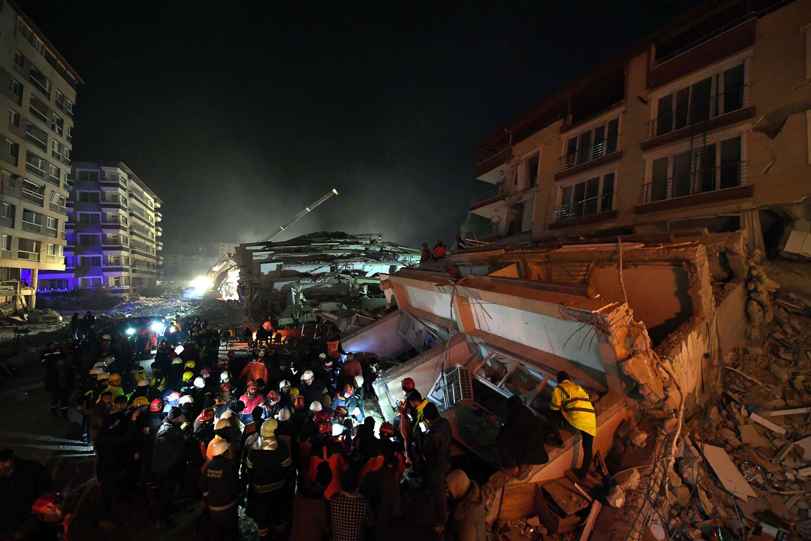 PHOTO: Search and rescue teams work to find survivors trapped under collapsed buildings in Antakya, Turkey, Feb. 9, 2023.