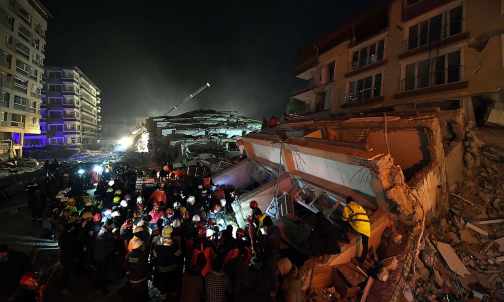 PHOTO: Search and rescue teams work to find survivors trapped under collapsed buildings in Antakya, Turkey, Feb. 9, 2023.