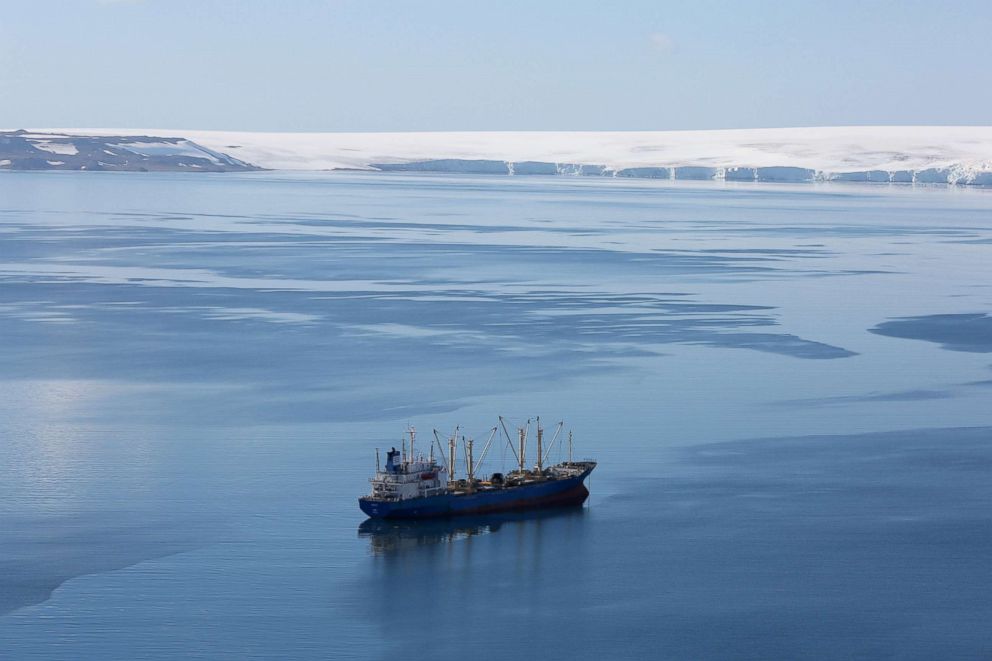 PHOTO: A krill fishing ship sails in Half Moon Bay, Antarctica, Feb. 18, 2018.