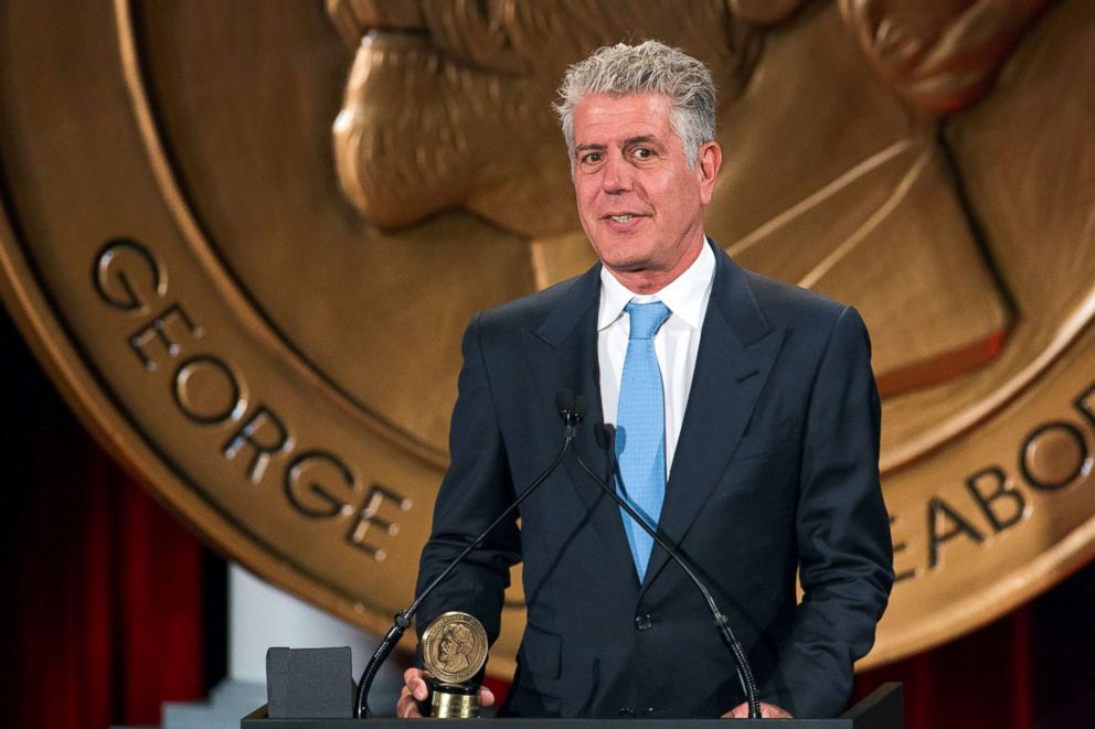PHOTO: Anthony Bourdain speaks about the show "Parts Unknown" after the show won a Peabody Award in New York, May 19, 2014.