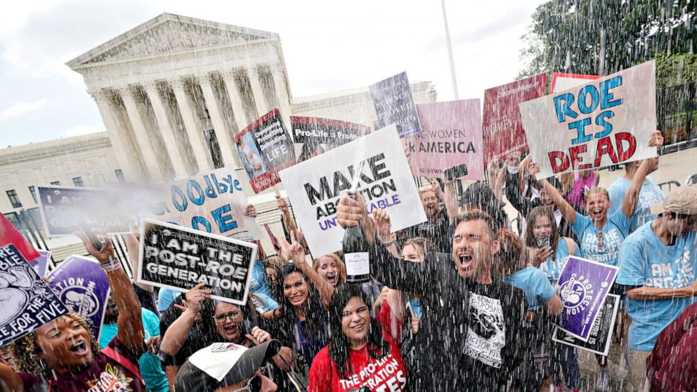 PHOTO: A celebration outside the U.S. Supreme Court, June 24, 2022, in Washington after the court ended constitutional protections for abortion.